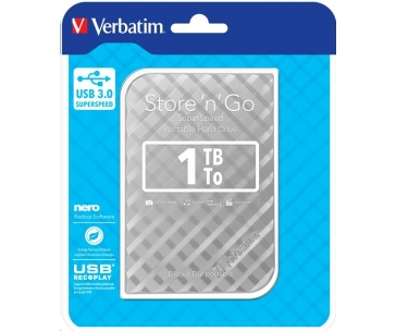 VERBATIM HDD 2.5" 1TB Store 'n' Go Portable Hard Drive USB 3.0, Silver GEN II