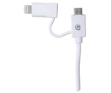MANHATTAN i-Lynk Charge/Sync Cable, USB A to micro-USB and 8-pin, 1m (3.3 ft.) bílý/white