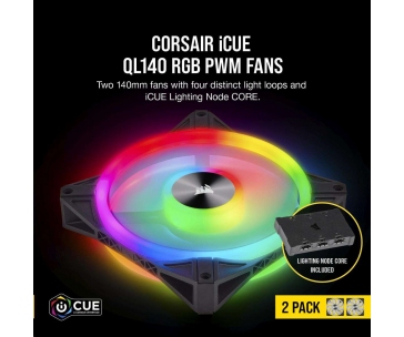 CORSAIR ventilátor QL Series QL140 RGB LED, 2x 140mm, 26dBA, Lighting Node CORE