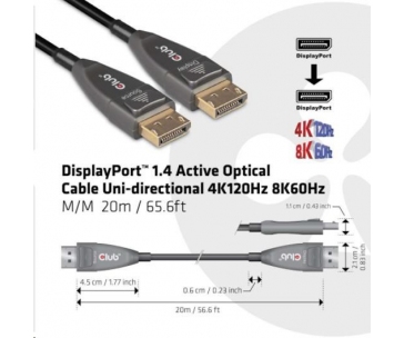 Club3D Kabel DisplayPort 1.4 Active Optical Unidirectional 4K120Hz 8K60Hz (M/M), 20m