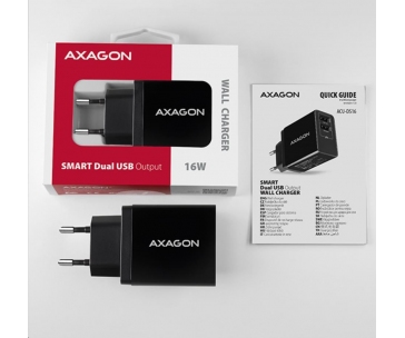 AXAGON ACU-DS16, SMART nabíječka do sítě 16W, 2x USB-A port, 5V/2.2A + 5V/1A