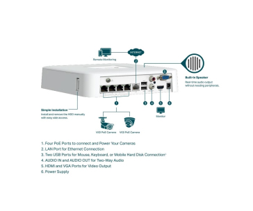 TP-Link VIGI NVR1104H-4P, videorekordér, 4 channels, 4xPoE, 1x100Mb/s LAN, 1xVGA,1xHDMI,2xUSB2.0