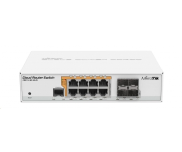 MikroTik Cloud Router Switch CRS112-8P-4S-IN, 400MHz CPU, 128MB RAM, 8xLAN, PoE max. 67W, 4xSFP slot, vč. L5 licence
