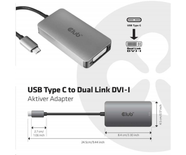 Club3D Adaptér aktivní USB Type C na DVI-I Dual Link, HDCP on