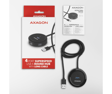 AXAGON HUE-P1AL, 4x USB 3.2 Gen 1 ROUND hub, micro USB napájecí konektor, kabel USB-A 1.2m