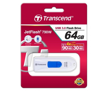 TRANSCEND Flash Disk 64GB JetFlash®790, USB 3.1 (R:90/W:30 MB/s) bílá/modrá