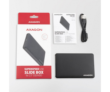 AXAGON EE25-SL, USB 3.2 Gen 1 - SATA 6G, 2.5" SLIDE box, bezšroubkový, černý