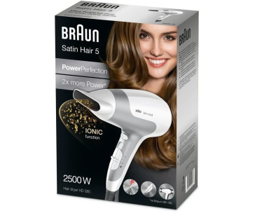 Braun Satin Hair 5 HD580 fén, 2500 W, 2 rychlosti, 3 teploty, závěsné očko, bílý