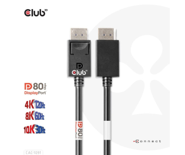 Club3D Kabel DisplayPort 2.1 na DisplayPort 2.1 4K120Hz/8K60Hz HDR (M/M), 1.2m, černá