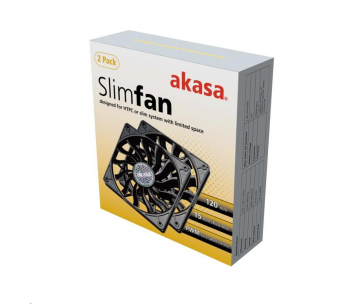 AKASA ventilátor Slimfan, 120 x 15mm, kluzné ložisko, pro HTPC systémy, PWM 4pin, 2ks v balení