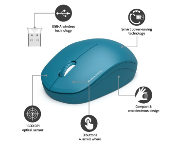PORT bezdrátová myš Wireless COLLECTION, USB-A dongle, 2.4Ghz, 1600DPI, modrá