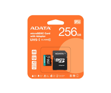 ADATA MicroSDXC karta 256GB Premier Pro UHS-I V30S (R:100/W:80 MB/s) + SD adaptér
