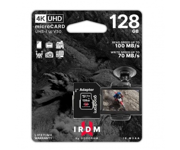 GOODRAM microSDXC karta 128GB IRDM (R:100/W:70 MB/s), UHS-I Class 10, U3, V30 + Adapter