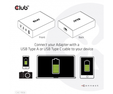 Club3D cestovní nabíječka 132W GAN technologie, 4xUSB-A a USB-C, PD 3.0 Support