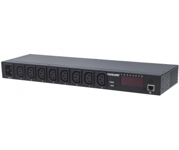 Intellinet rozvodný panel PDU, 8x C13 zásuvka, rack 1U, odpojitelný kabel 16A, monitoring
