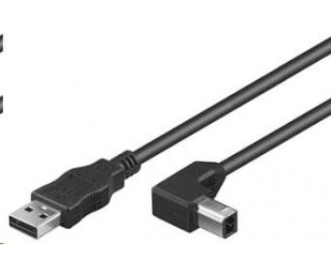 PREMIUMCORD Kabel USB 2.0 A-B propojovací 2m - zahnutý B konektor 90°