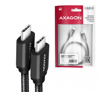 AXAGON BUCM3-CM20AB, SPEED kabel USB-C <-> USB-C, 2m, USB 3.2 Gen 1, PD 60W 3A, ALU, oplet, černý