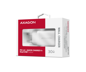AXAGON ACU-PQ30W Sil nabíječka do sítě 30W, 2x port (USB-A + USB-C), PD3.0/PPS/QC4+/SFC/AFC/Apple, bílá
