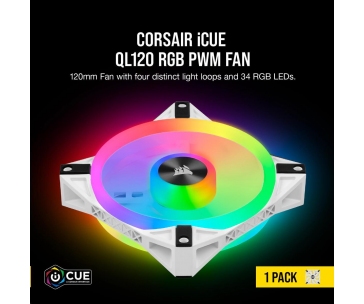 CORSAIR ventilátor QL Series QL120 RGB LED, 1x 120mm, bílá