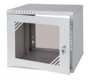 LEXI-Net 19" nástěnný rozvaděč Basic 9U 525x450, skleněné dveře, bez zad, rozložený, šedý