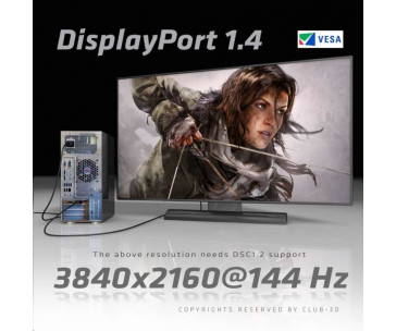 Club3D Kabel certifikovaný DisplayPort 1.4, HBR3, 8K60Hz (M/M), stříbrné koncovky, 4m, 24 AWG