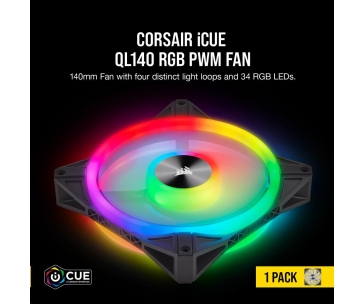 CORSAIR ventilátor QL Series QL140 RGB LED, 1x 140mm, 26dBA