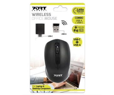 PORT bezdrátová myš Wireless office, USB-A/USB-C dongle, 2,4Ghz, 1000DPI, černá