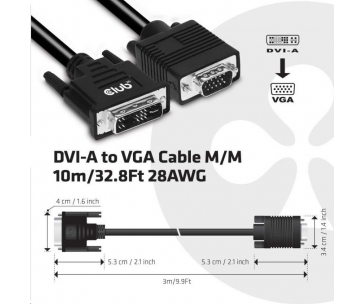 Club3D kabel DVI-A na VGA, 3m, 28 AWG