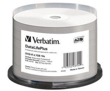 VERBATIM DVD-R(50-Pack)Spindle/Printable/16x/4.7GB/WIDE PRINTABLE SURFACE NON-ID