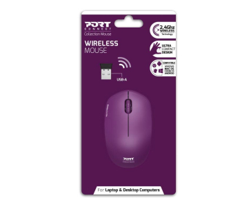 PORT bezdrátová myš Wireless COLLECTION, USB-A dongle, 2.4Ghz, 1600DPI, fialová