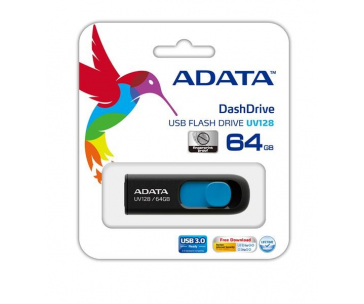 ADATA Flash Disk 64GB UV128, USB 3.1 Dash Drive (R:90/W:40 MB/s) černá/modrá