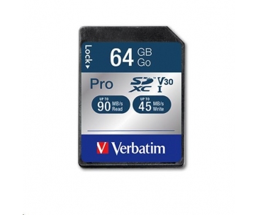 VERBATIM SDXC karta 64GB Pro, U3, V30 (R:90/W:45 MB/s)