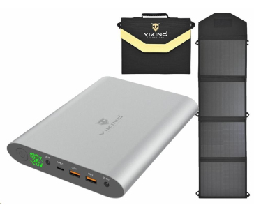 Viking notebooková power banka Smartech II, 40000mAh, šedá + solární panel L60