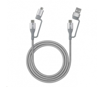 MANHATTAN Kabel 4-in-1, nabíjení a sync USB kabel, 480 Mbps, 3A/60W, 1m, pletený design, šedá