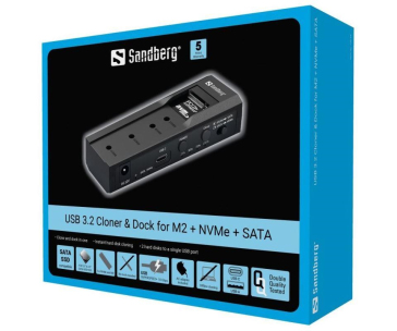 Sandberg externí čtečka Cloner & Dock pro M2 + NVMe + SATA, USB 3,2,
