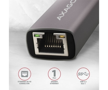 AXAGON ADE-TR, USB-A 3.2 Gen 1 - Gigabit Ethernet síťová karta, auto instal, titanově šedá
