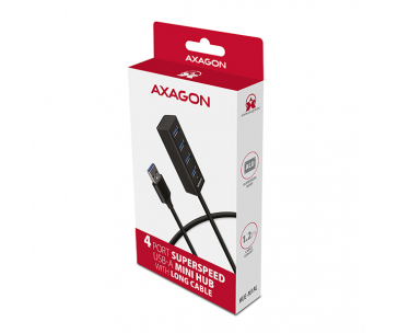 AXAGON HUE-M1AL, 4x USB 3.2 Gen 1 MINI hub, kovový, kabel USB-A 1.2m
