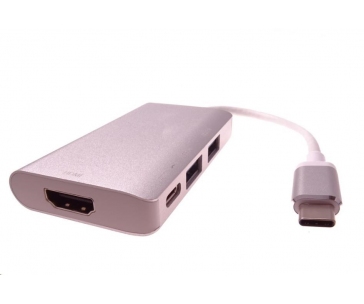PREMIUMCORD Převodník USB3.1 typ C na HDMI + 2xUSB3.0 + PD charge, Aluminium pouzdro