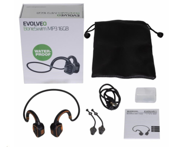 EVOLVEO bezdrátová sluchátka BoneSwim MP3 16GB, na lícní kosti, oranžová