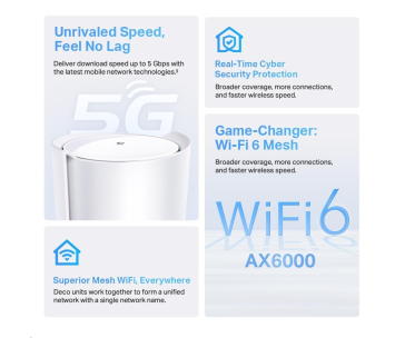 TP-Link Deco X80-5G(1-pack) WiFi6 Mesh (AX6000,2,4GHz/5GHz,1x2,5GbELAN/WAN,1xGbELAN/WAN,4G LTE,5G,1xphoneport,1xnanoSIM)