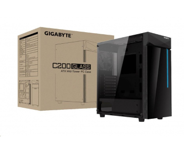 GIGABYTE case GB-C200G, RGB Lighting, bez zdroje, transparentní bok, Mid tower