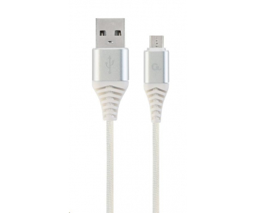 GEMBIRD Kabel USB 2.0 AM na MicroUSB (AM/BM), 1m, opletený, bílo-stříbrný, blister, PREMIUM QUALITY