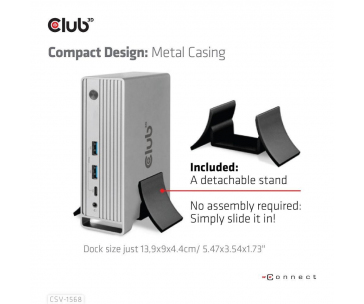 Club3D Dokovací stanice USB-C, Triple Display DP 1.4 Alt mode Displaylink Dynamic PD Charging Dock with 120 Watt PS