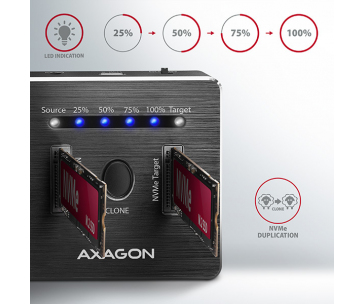 AXAGON ADSA-M2C, USB-C 3.2 Gen 2 -  2x M.2 NVMe SSD CLONE MASTER dokovací stanice