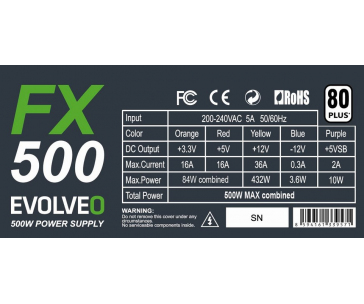 EVOLVEO FX 500 , zdroj 500W ATX, 14cm, tichý, 80+, bulk