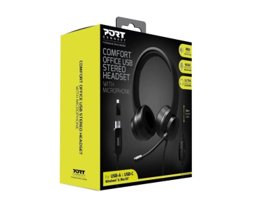 PORT stereo headset s mikrofonem, USB-A/USB-C, černá