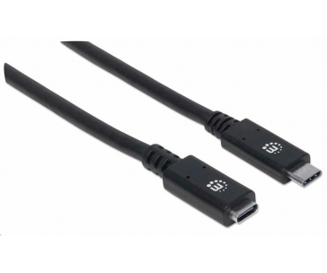 Manhattan USB-C kabel, USB 3.1 Gen 2, USB-C Male na USB-C Female, 10 Gbps, 5 A, 50cm, černá