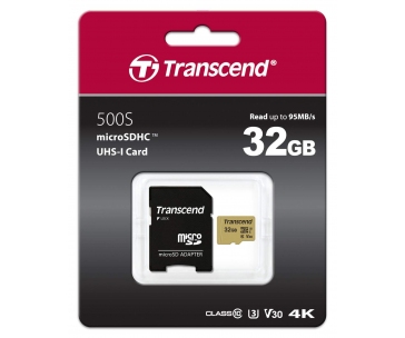 TRANSCEND MicroSDHC karta 32GB 500S, UHS-I U3 V30 + adaptér