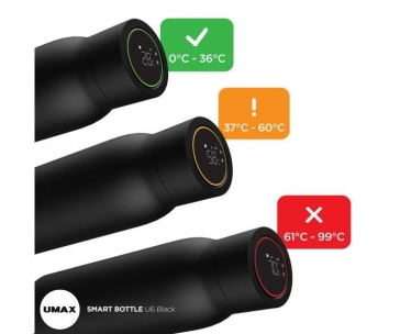 UMAX láhev Smart Bottle U6 Black - obsah 600ml, hlídání teploty a pitného režimu, LCD dotyk, nabíjení přes USB
