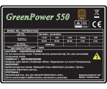 Fortron zdroj 550W GreenPower 550-51AAC,80+ Bronze